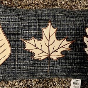 Celebrate Fall Leaf Accent Pillow - Blue and Cream